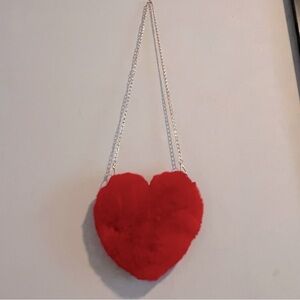 Red Heart-Shaped Furry Bag